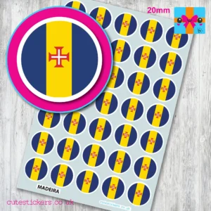 ROUND Madeira Flag Stickers 20mm