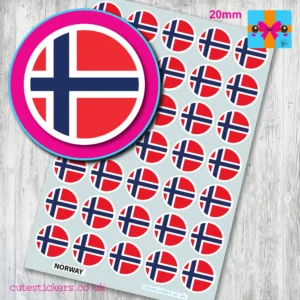 ROUND Norway Flag Stickers 20mm