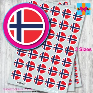 ROUND Norway Flag Stickers 3 sizes