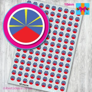 ROUND Reunion Flag Stickers 10mm