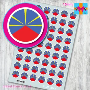 ROUND Reunion Flag Stickers 15mm