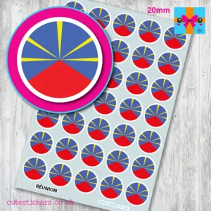 ROUND Reunion Flag Stickers 20mm