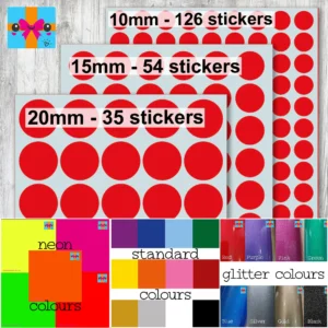 round dot circle stickers 3 sizes multi colours