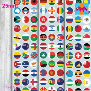 254 ROUND Country World Flag Stickers 25mm