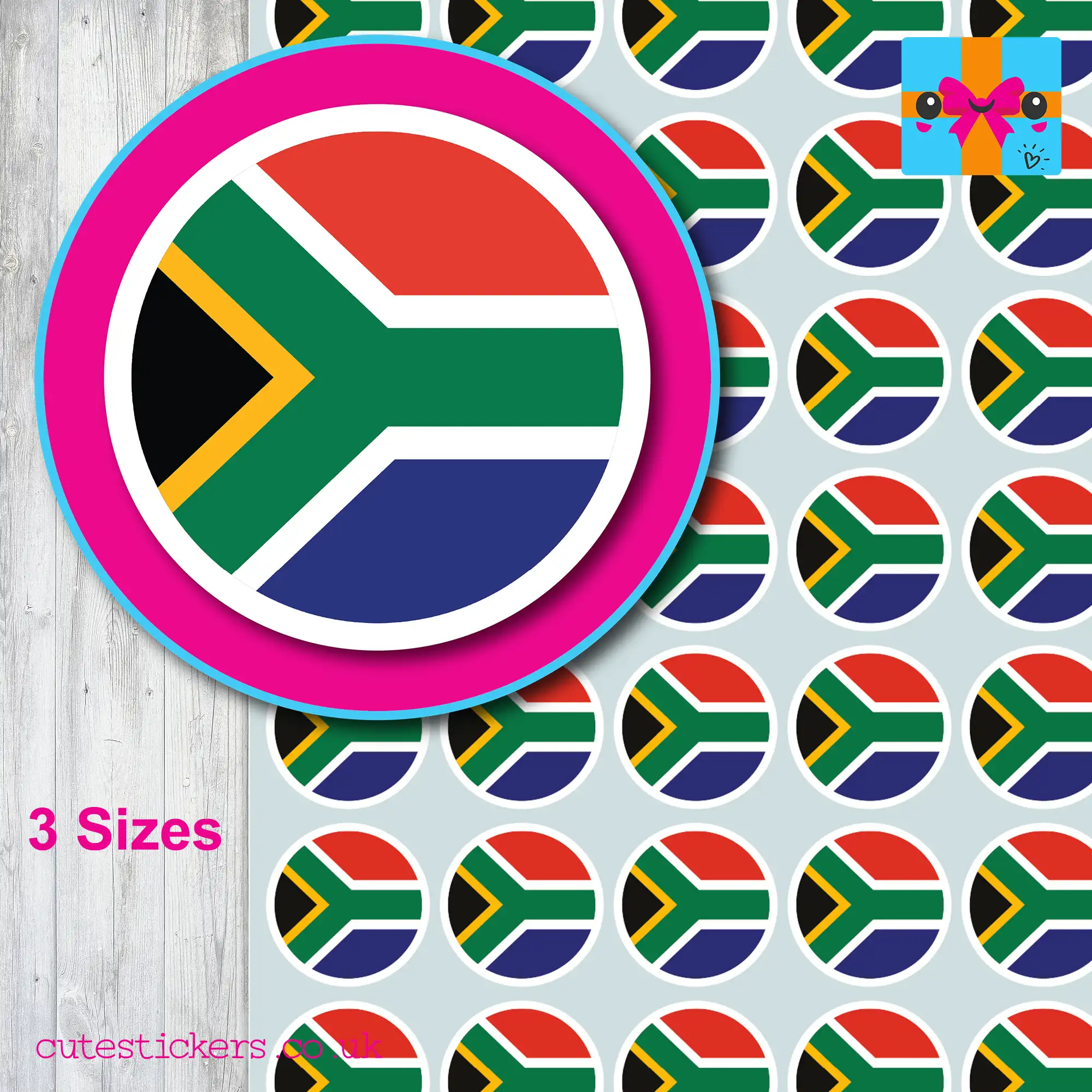 ROUND South African Flag STICKERS 3 SIZES