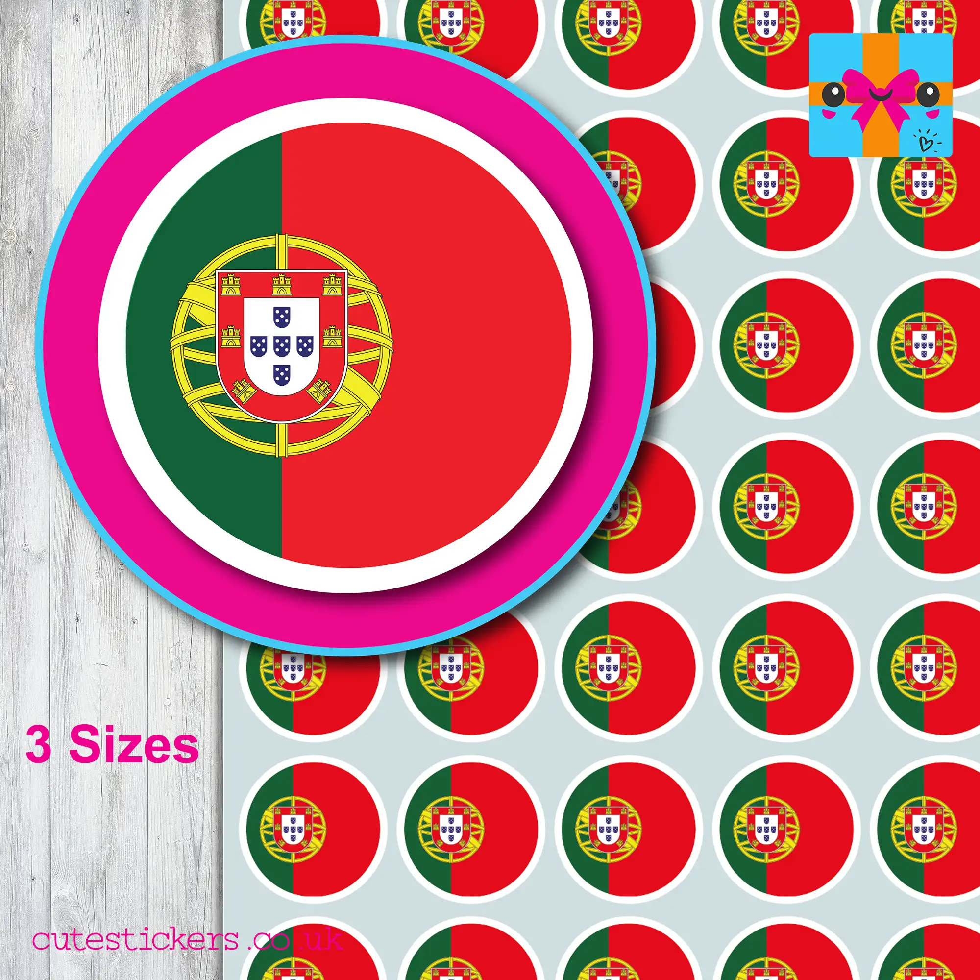round PORTUGAL flag stickers