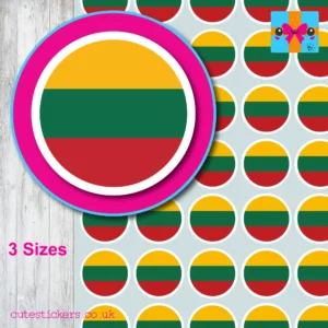 Round Lithuania Flag Stickers 3 sizes