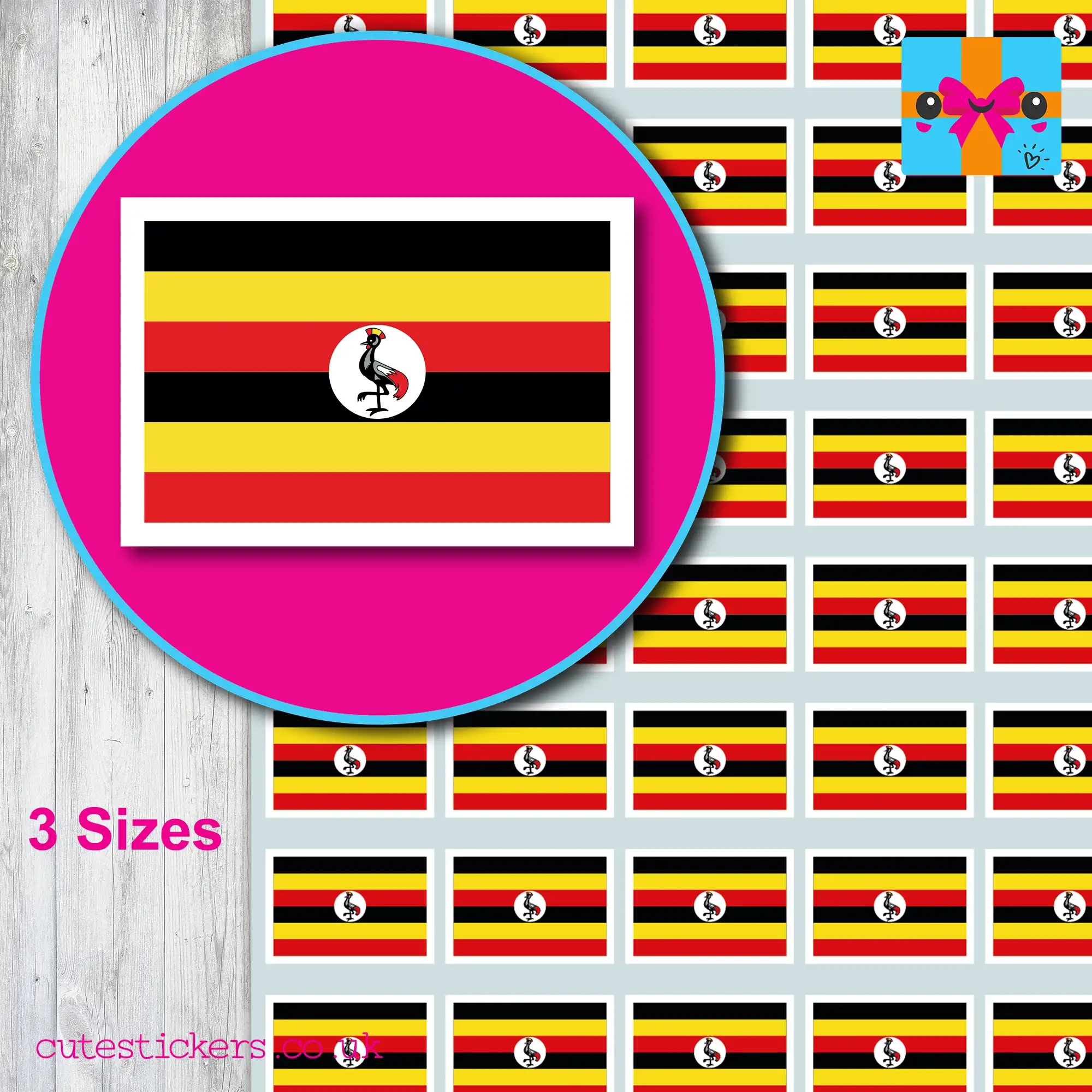 Uganda Flag Stickers 3 sizes