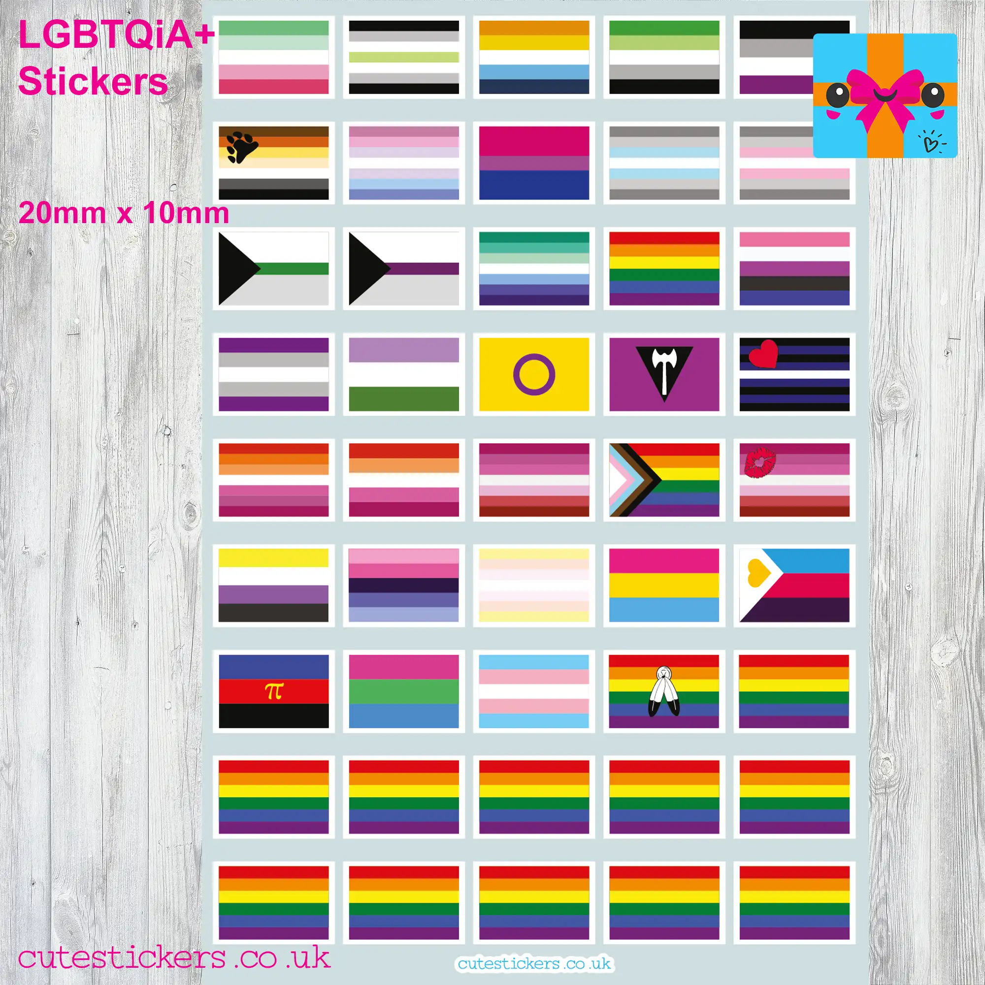 lgbtqia+ flag stickers 20mm
