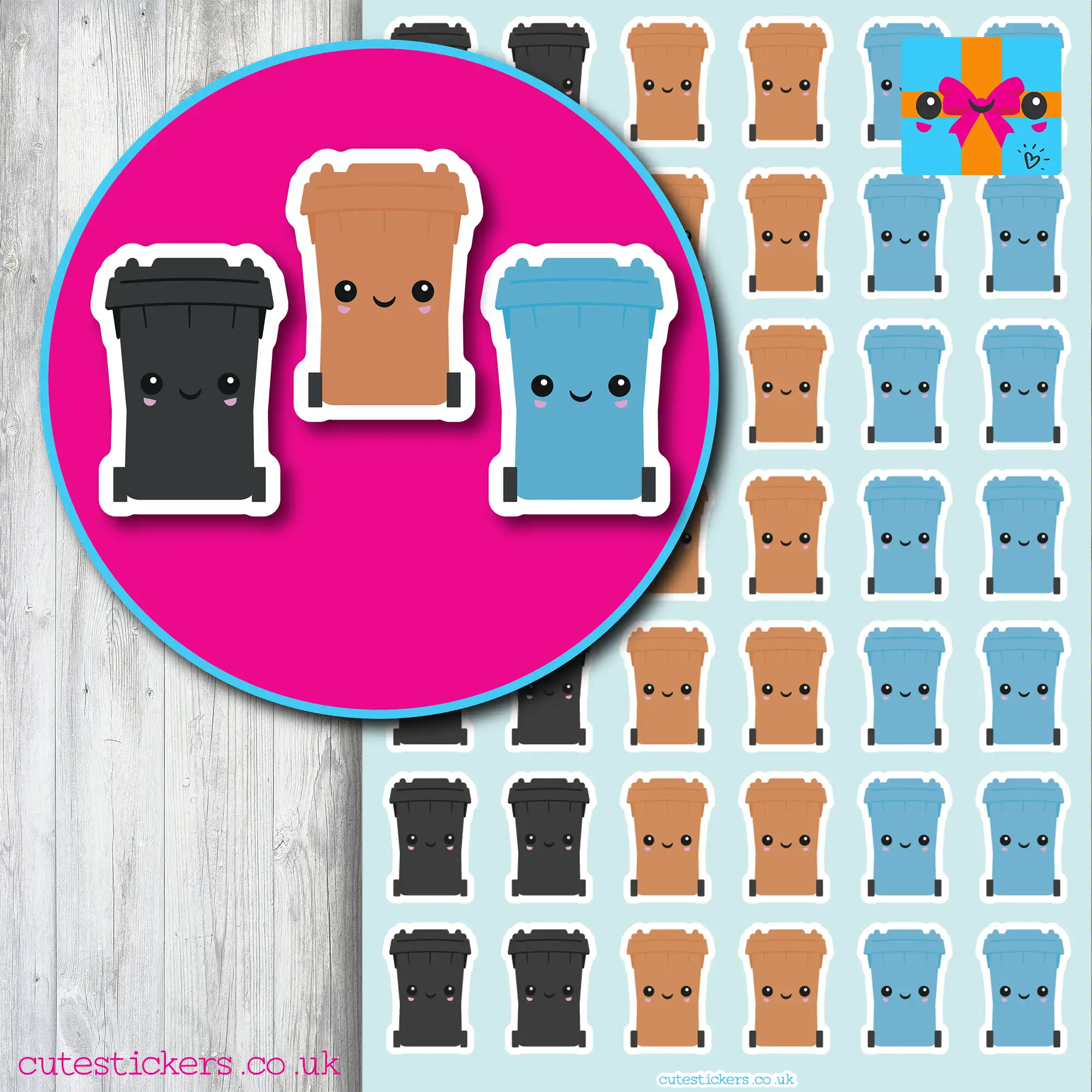 black brown blue wheelie bin planner stickers