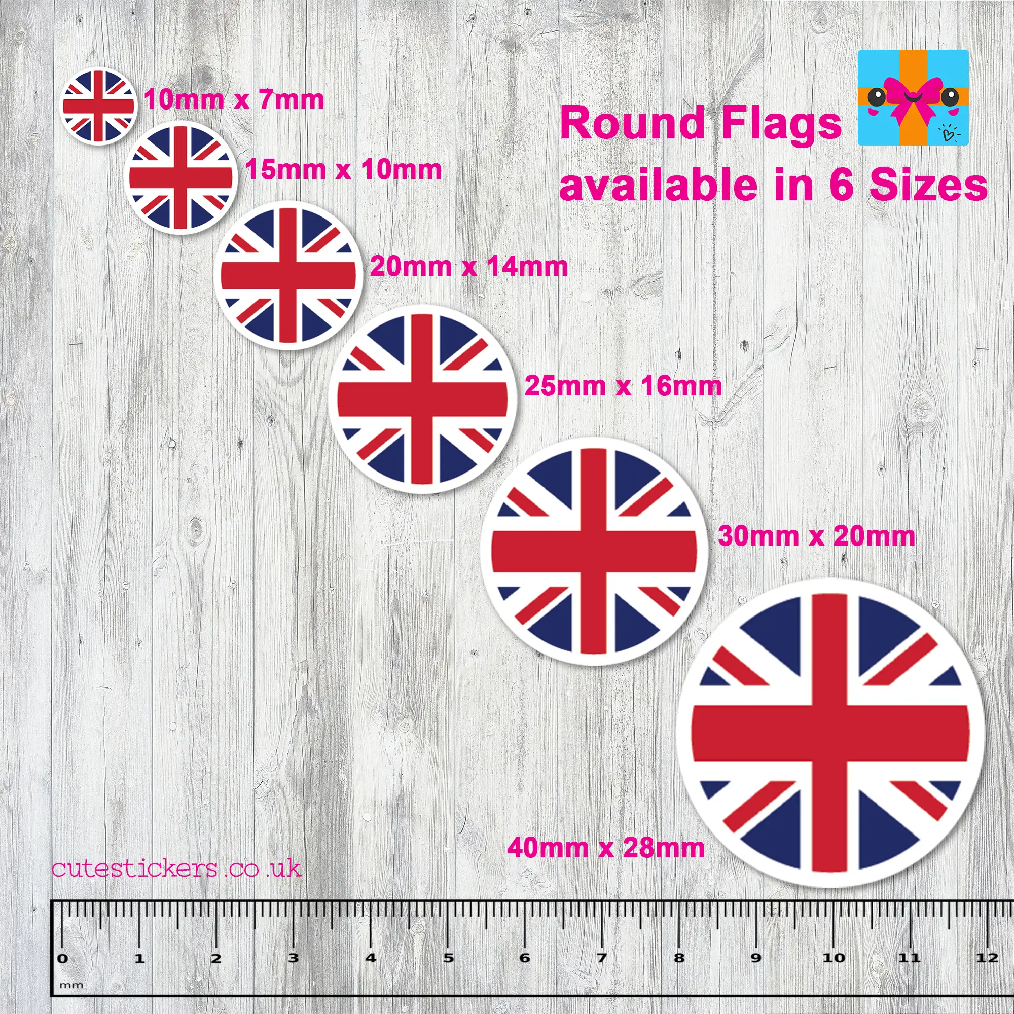 round flag stickers 6 sizes
