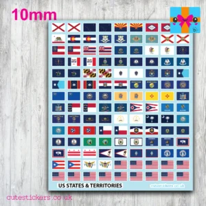 US States Territories Flag Stickers 10mm