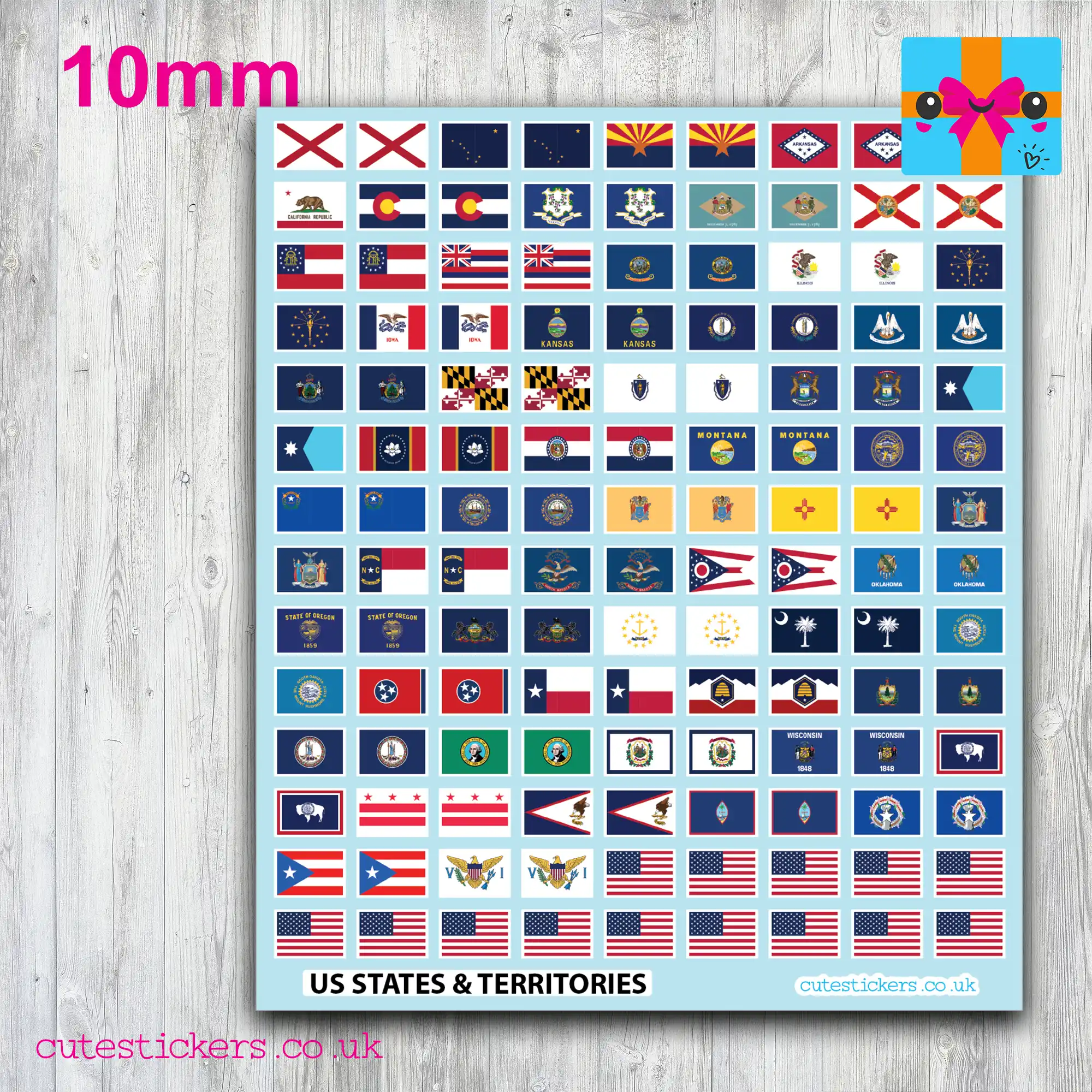 US States Territories Flag Stickers 10mm