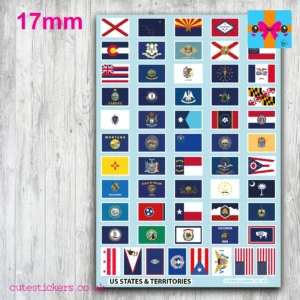 US States Territories Flag Stickers 17mm