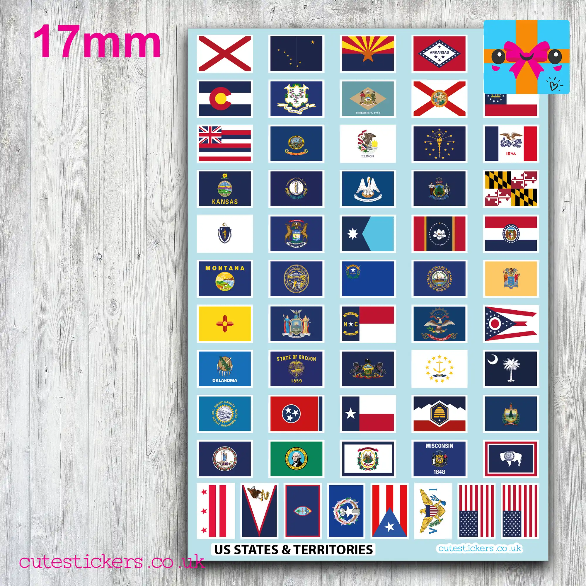 US States Territories Flag Stickers 17mm