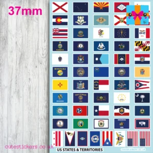 US States Territories Flag Stickers 37mm