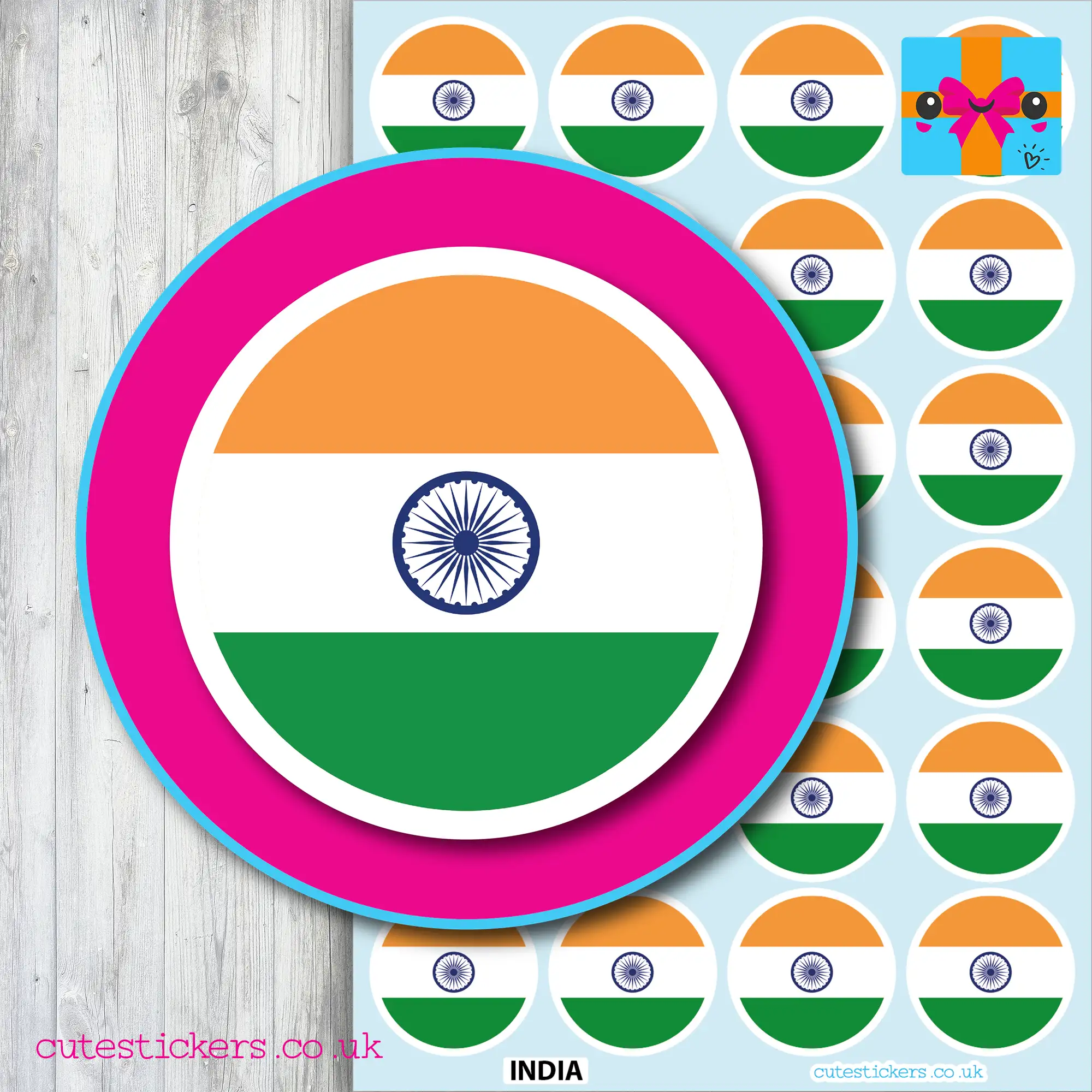 ROUND India Flag Stickers 6 sizes
